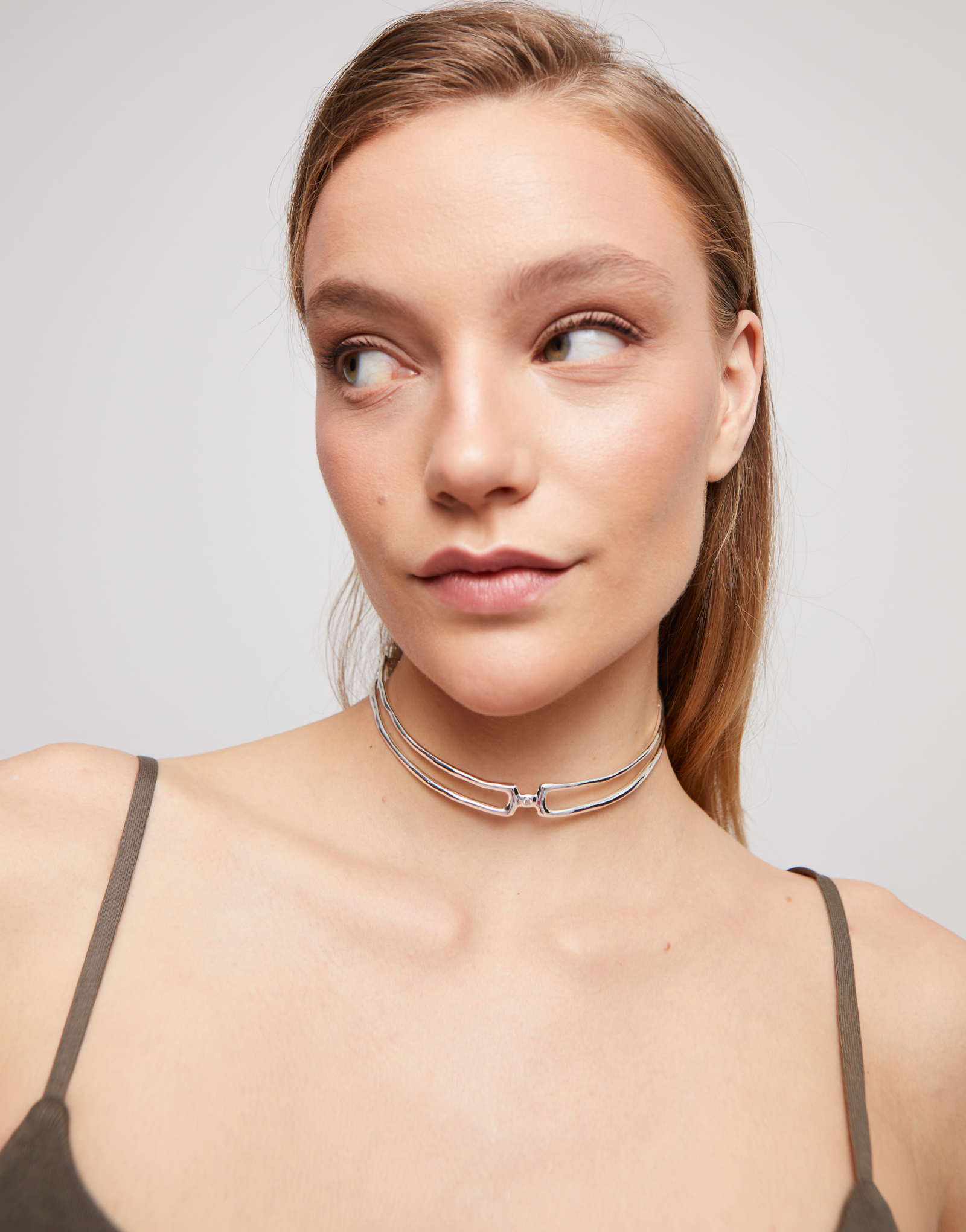 Choker necklace with white topaz, Silver, large thumbnail